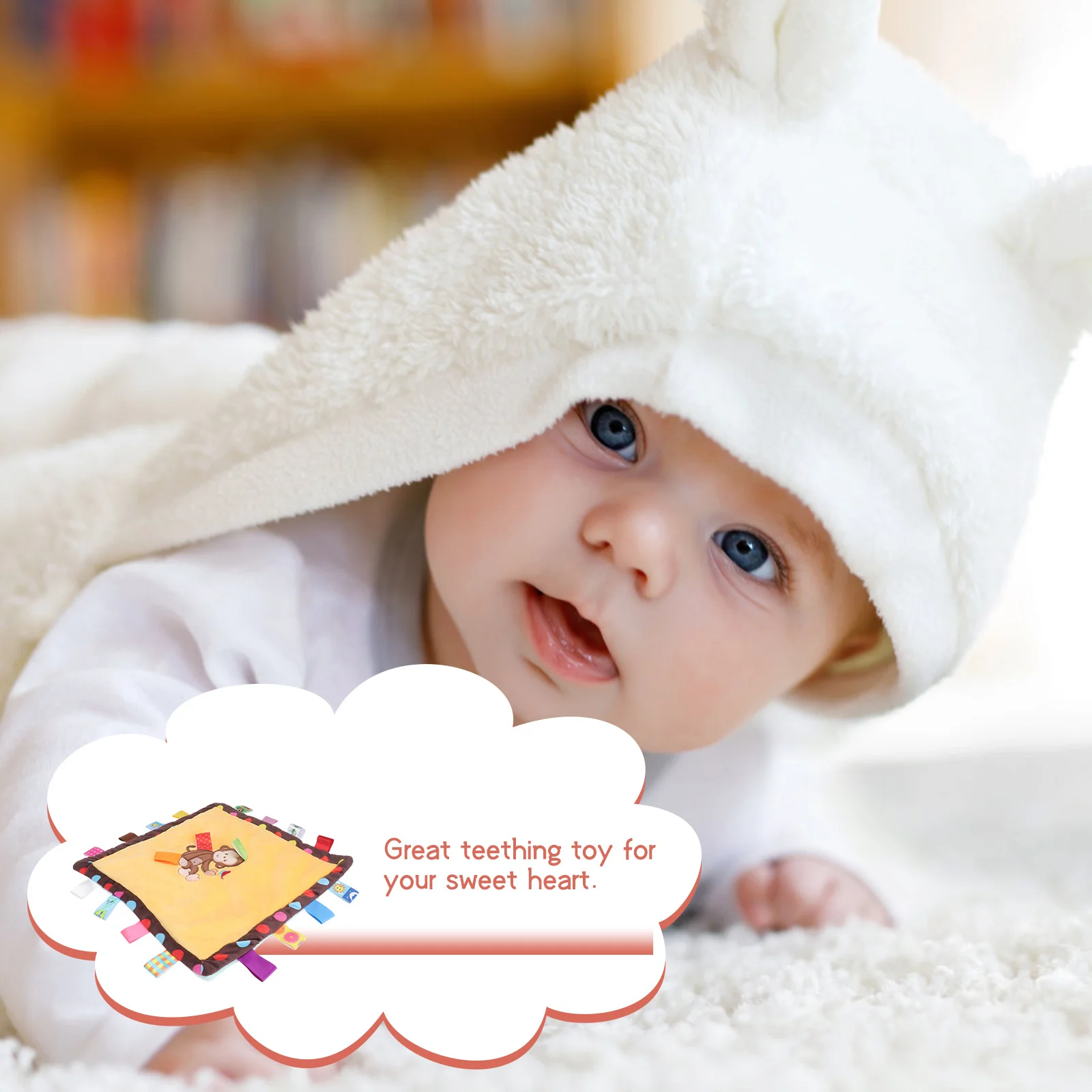 Panno per dentizione scimmia Cotone premium morbido da masticare per bambini Coperta comfort Massaggiagengive per neonati Tag lenitivi Bagno sicuro Lavabile