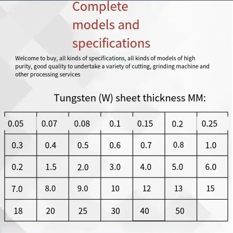 High purity tungsten plate W99.99% scientific research tool metal material 100mm*100mm Experimental study