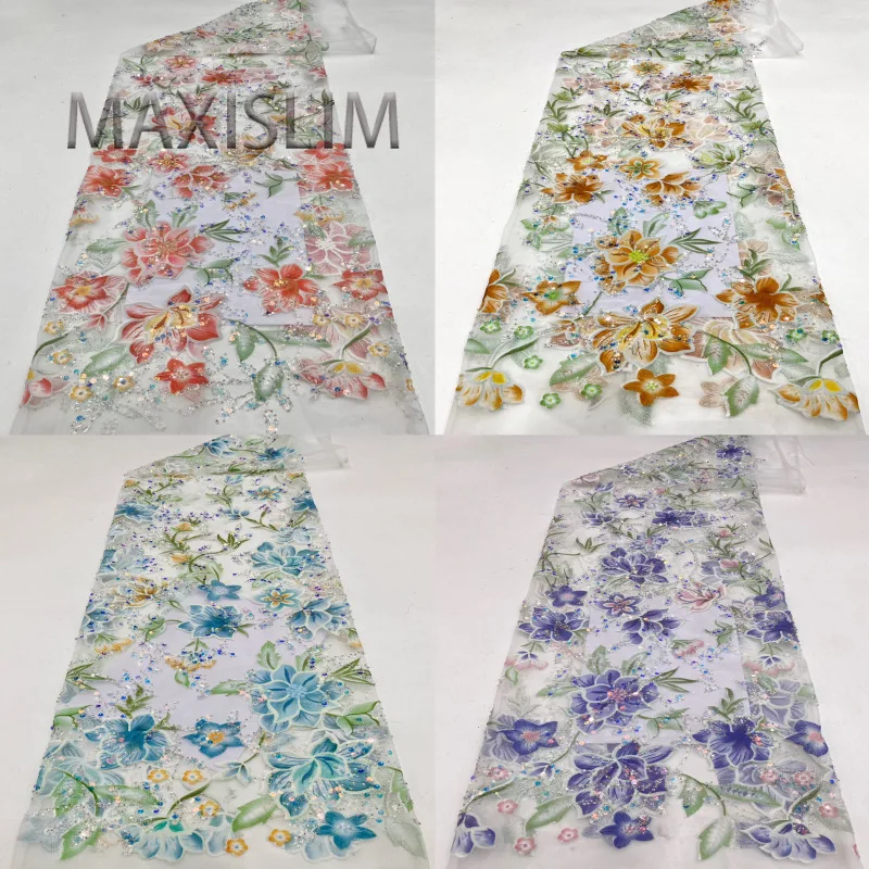 New Plant Laser Bead Sequin Embroidery Women's Skirt Evening Dress Children's Clothing Bead Embroidery Fabric Width 125cm