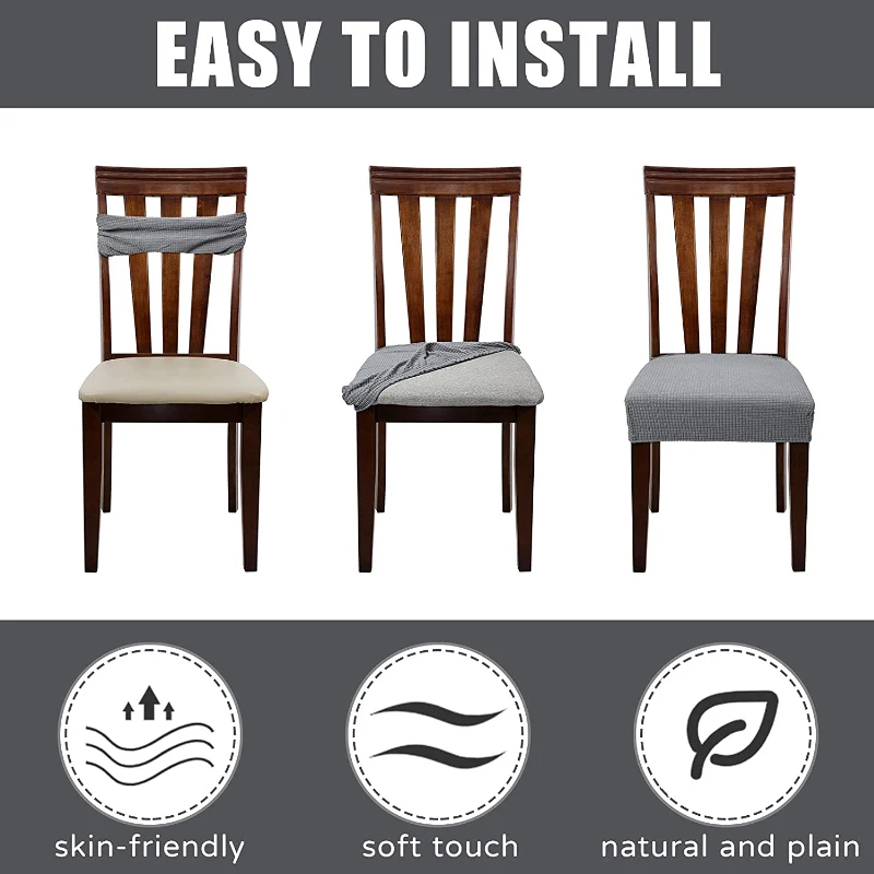 Jacquard Chair Seat Covers Removable Washable Anti-Dust Stretch Spandex Dining Room Upholstered Chair Cushion Slipcovers