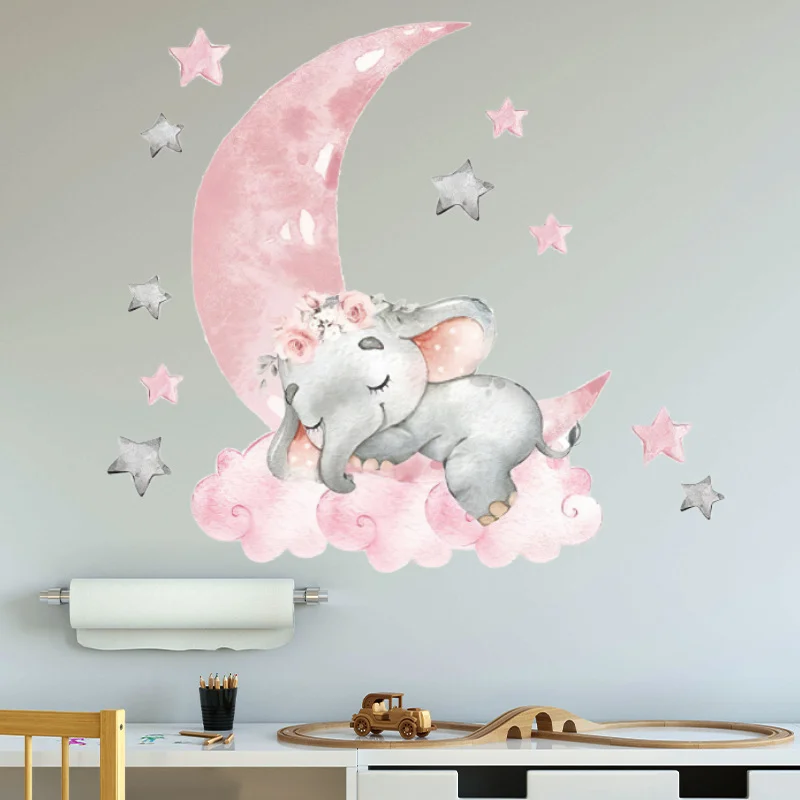 Cartoon balloon decoration sticker for kids room bedroom kindergarten wallpaper Pink Moon Little Elephant fox wall sticker