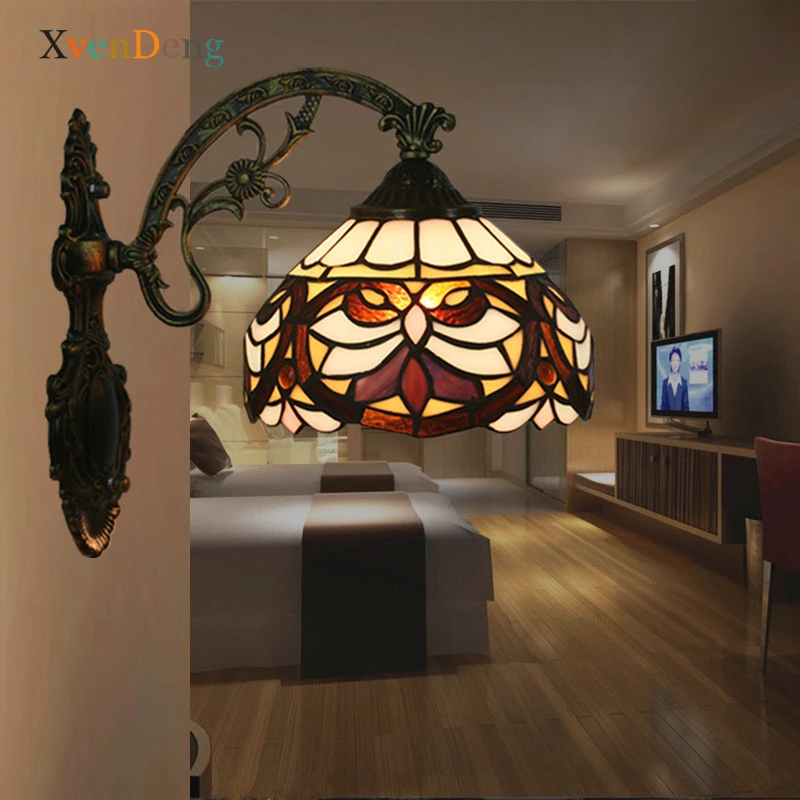 

European Baroque Stained Glass LED Wall Light Living Room Bedroom Bedside Light Creative Vintage Bar Cafe Stairs Aisle Wall Lamp