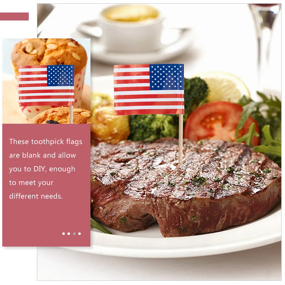 

200 Pcs Toothpick Flags Blank Paper Wood DIY Cake Decor Inserts for Cupcakes Desserts Cheese Plate Appetizers Meat Cocktail