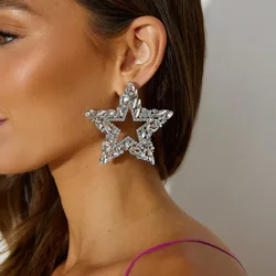 Shiny Rhinestone Hollow Five-pointed Star Earrings for Women Vintage Star Stud Earrings Trendy Accessory Jewelry Gift