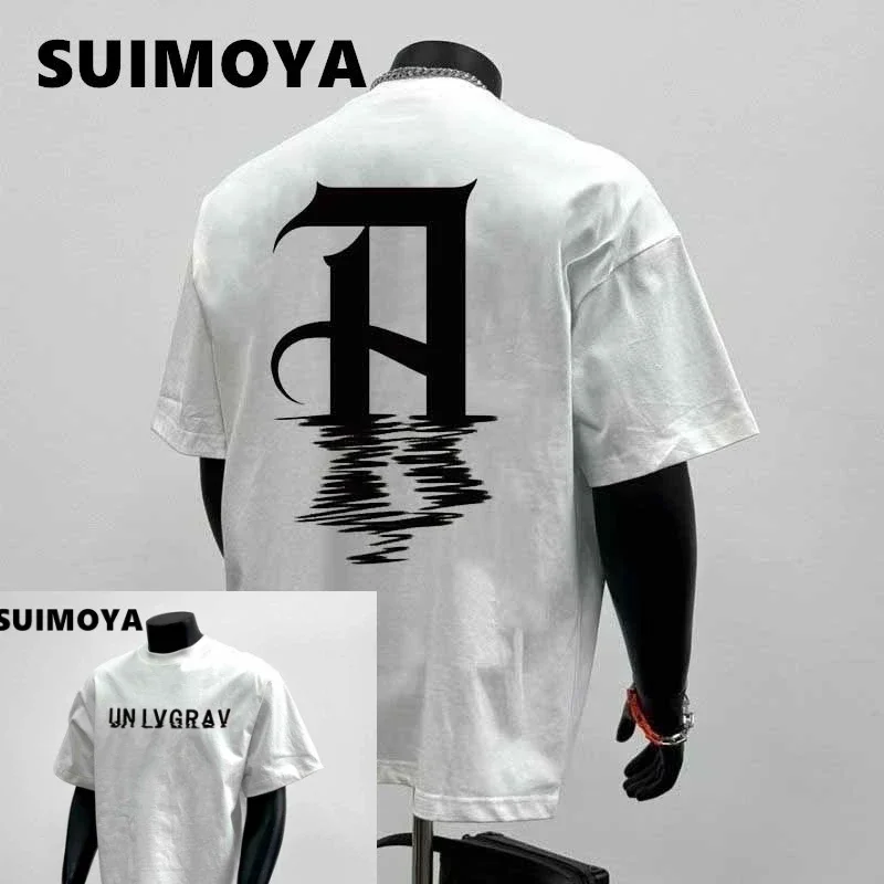 

Летняя футболка с короткими рукавами из плотного хлопка с принтом, мужская и женская свободная одежда оверсайз в американском стиле с половиной рукавов