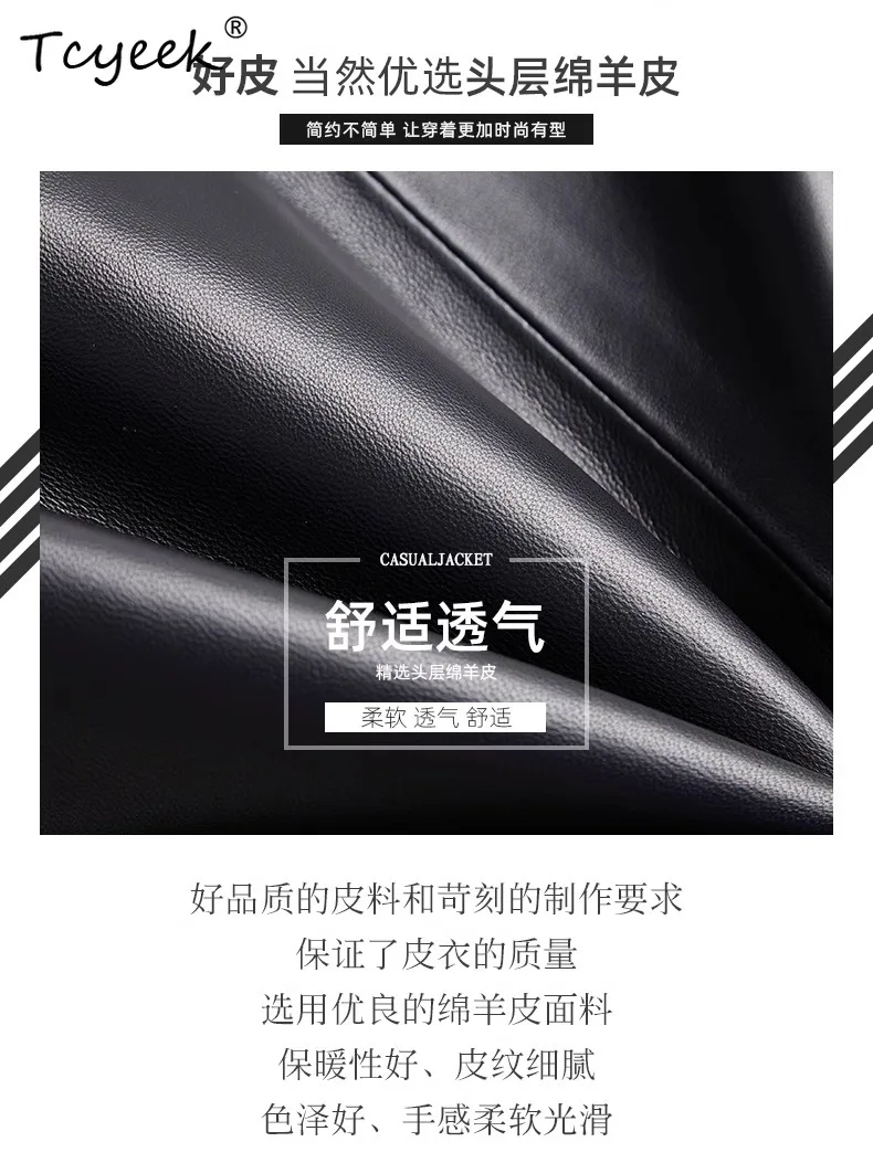 Tcyeek Schaffell Frauen Leder Jacke Frühling Herbst Anzug Kragen Lange Ärmeln Schwarz Kurze Motorrad Jacke Chaqueta Cuero Mujer