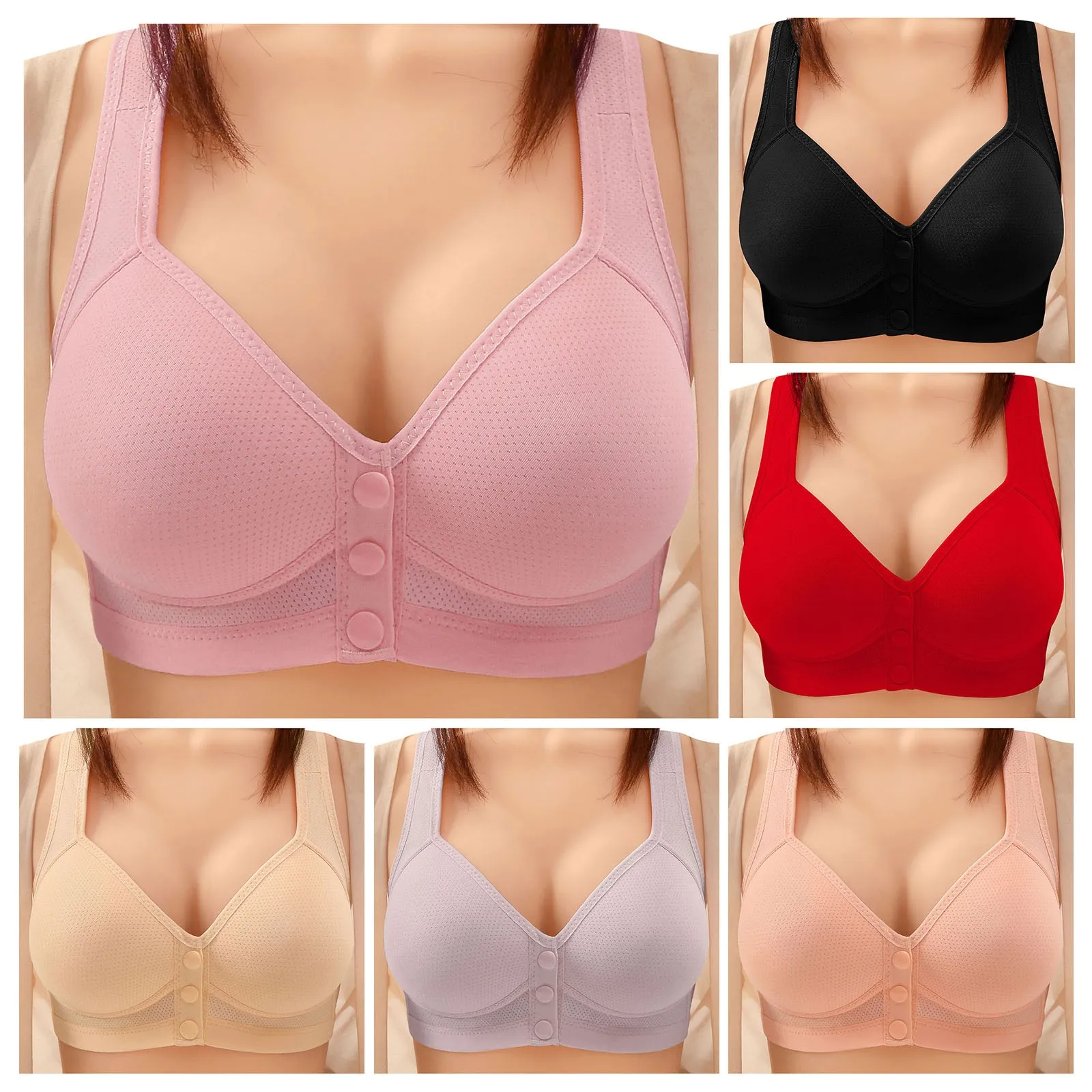 

Wireless Breathable Push Up Brassiere Women's Button 3/4 Cup Sexy Underwears Wide Shoulder Strap Comfortable Female Bras