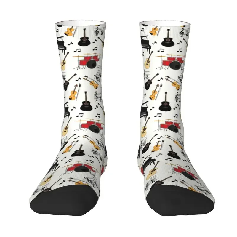 Cool Mens Musical Piano Guitar Musical Notes Drums Dress Sock Unisex Comfortable Breathable 3D Printing Music Notes Crew Socks