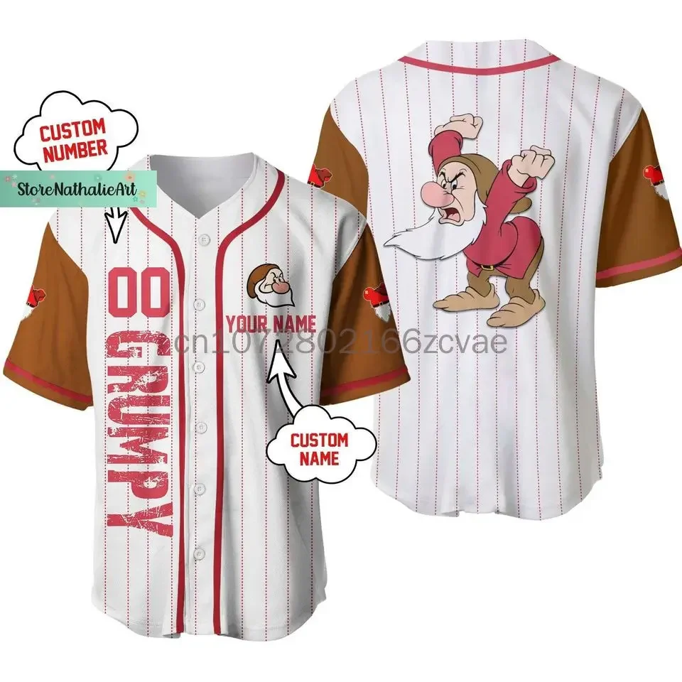 

2024 New Angry Grumpy Baseball Jersey Red Stripes Patterns Disney Baseball Shirt 3D T-shirt Casual Baseball Jersey