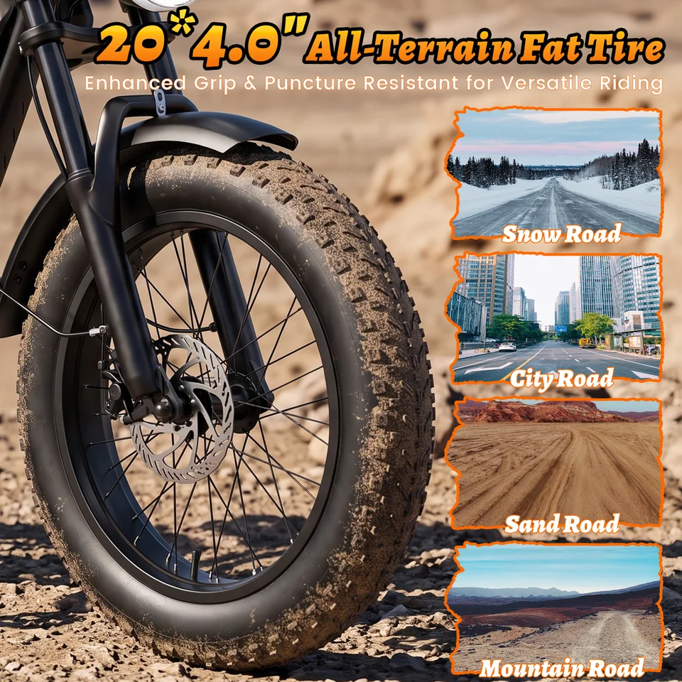 XHURDYUA Electric Bike for Adults 1500W Peak 20"x4" All-Terrain Fat Tire Dirt E-Bike | 48V 15Ah Removable Battery, Dual Suspension, 7-Speed Commuter Bicycle with LED Display, UL 2849 Certified image 3