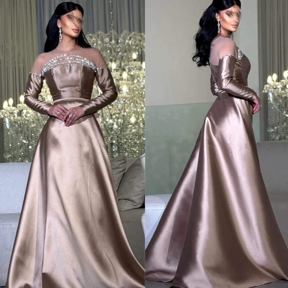 

Customized High Quality Charmeuse Sequined Pleat A-line Off-the-shoulder Long Dresses Bespoke Occasion Sexy