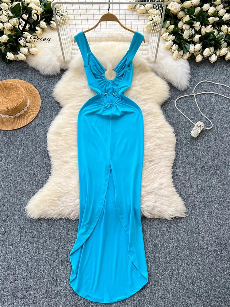 SINGREINY European INS Vacation Sling Dress Strap Temperament Backless  Bodycon Sleeveless Hollow Slim Senior Party Sexy Dress - AliExpress  200000345