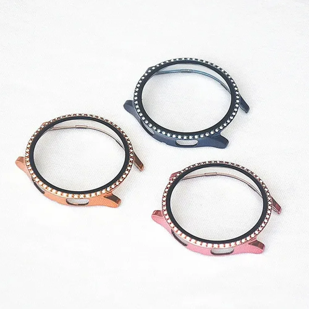 زجاج + حافظة لهاتف سامسونج جالاكسي ساعة 4 44 مللي متر 40 مللي متر ملحقات بلينغ الماس PC الوفير شل + واقي شاشة جالاكسي ساعة 6 غطاء