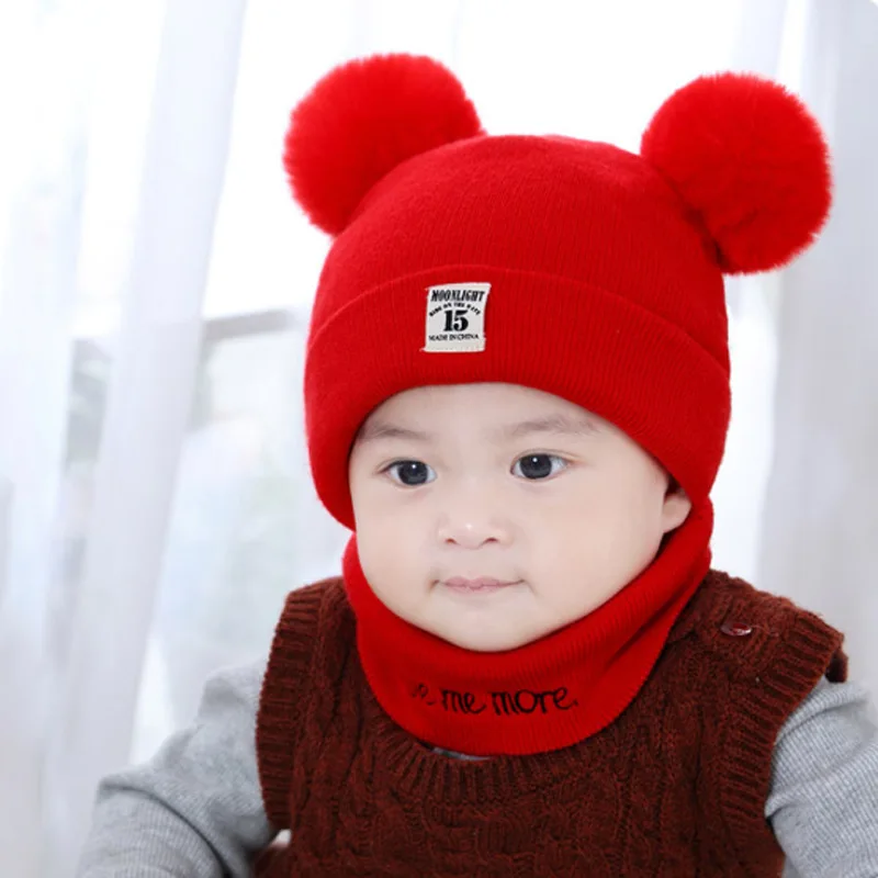 Autumn Winter Baby Warm Knitted Hats With Pom Kids Knit Beanie Hat Solid Color Children Hat For Boys Girls Accessories