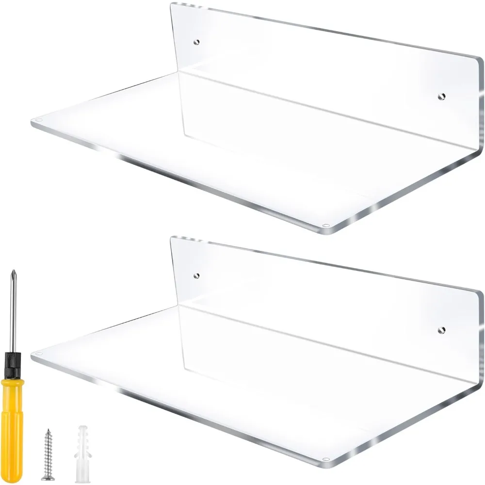 

12 Inch L-Shaped Acrylic Floating Shelf Wall Mounted Shelves Invisible 5MM Thick Shelf for Wall Storage Clear Shelves for Makeup