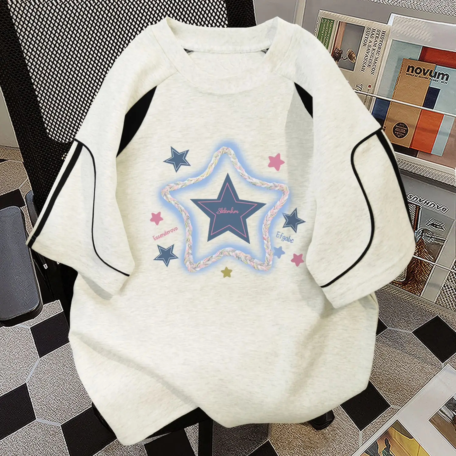 

Футболка унисекс с коротким рукавом и принтом звезд, американский модный бренд, большие размеры (до 300 фунтов), летняя, с поясом из тканого материала