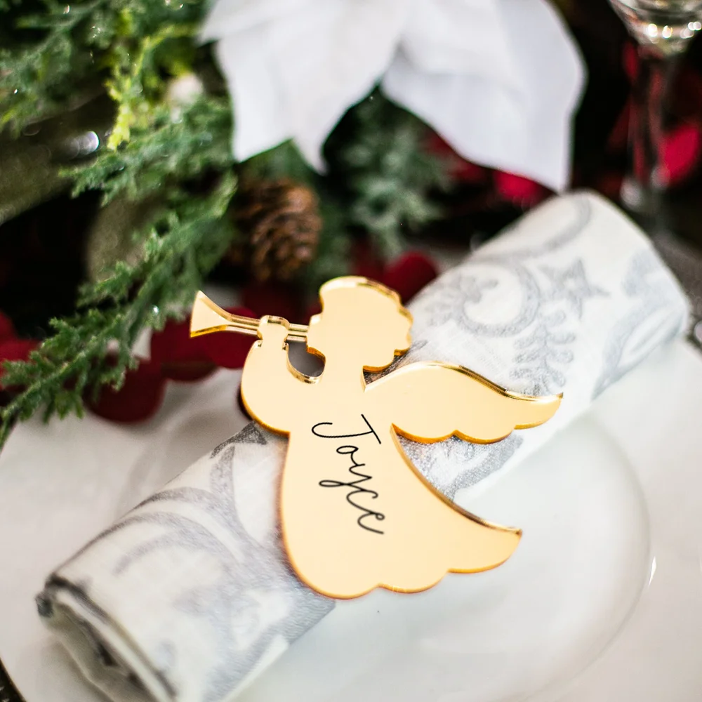 Custom Angel Christmas Name Place Card Plate Holiday Winter Dinner Party Decor Place Setting Place Names for Christmas Family