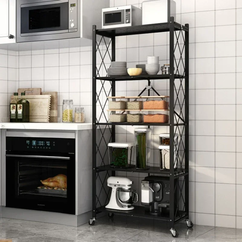 Floor Multi-layer Storage Rack Foldable Installation-free Kitchen Storage Racks Movable Multi-functional Balcony Storage Racks