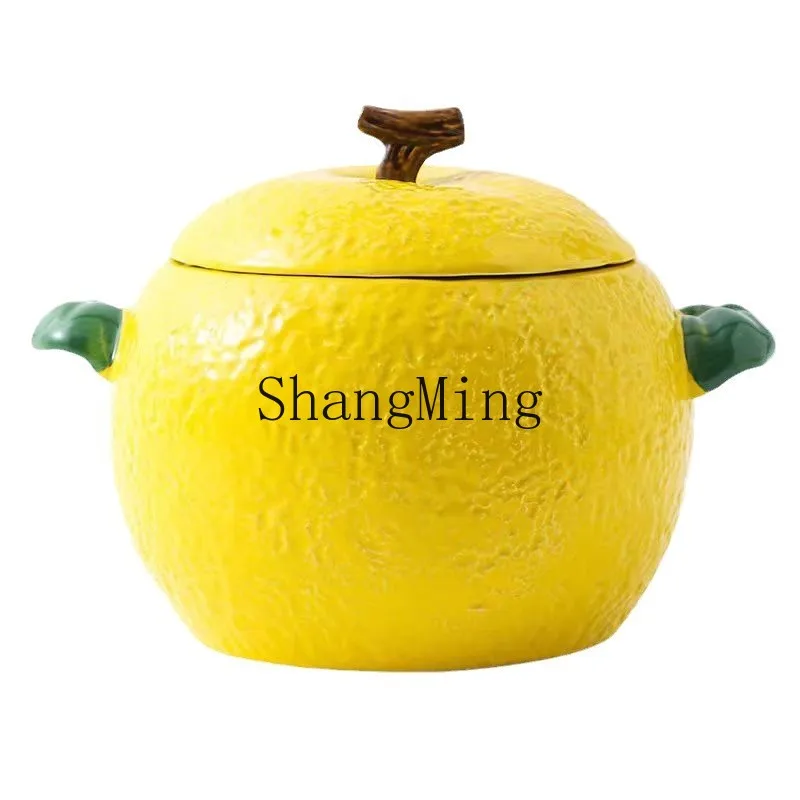 

XH Lemon Ceramic Soup Bowl with Lid, Large Capacity Soup Basin for Household Large Amphora Soup Pot Noodles, Snail Powder Bowl