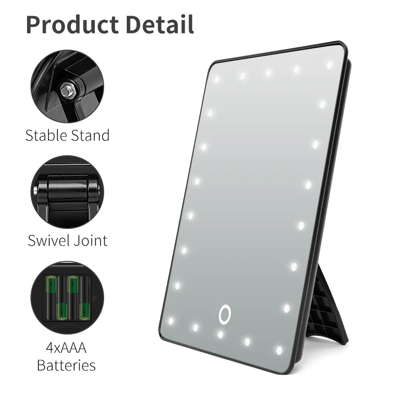 مرآة مكياج LED للمكتب مع تحكم باللمس وإضاءة 22 مصباح LED قابلة للتعتيم، حامل قابل للتعديل، لتطبيق المكياج المنزلي #6