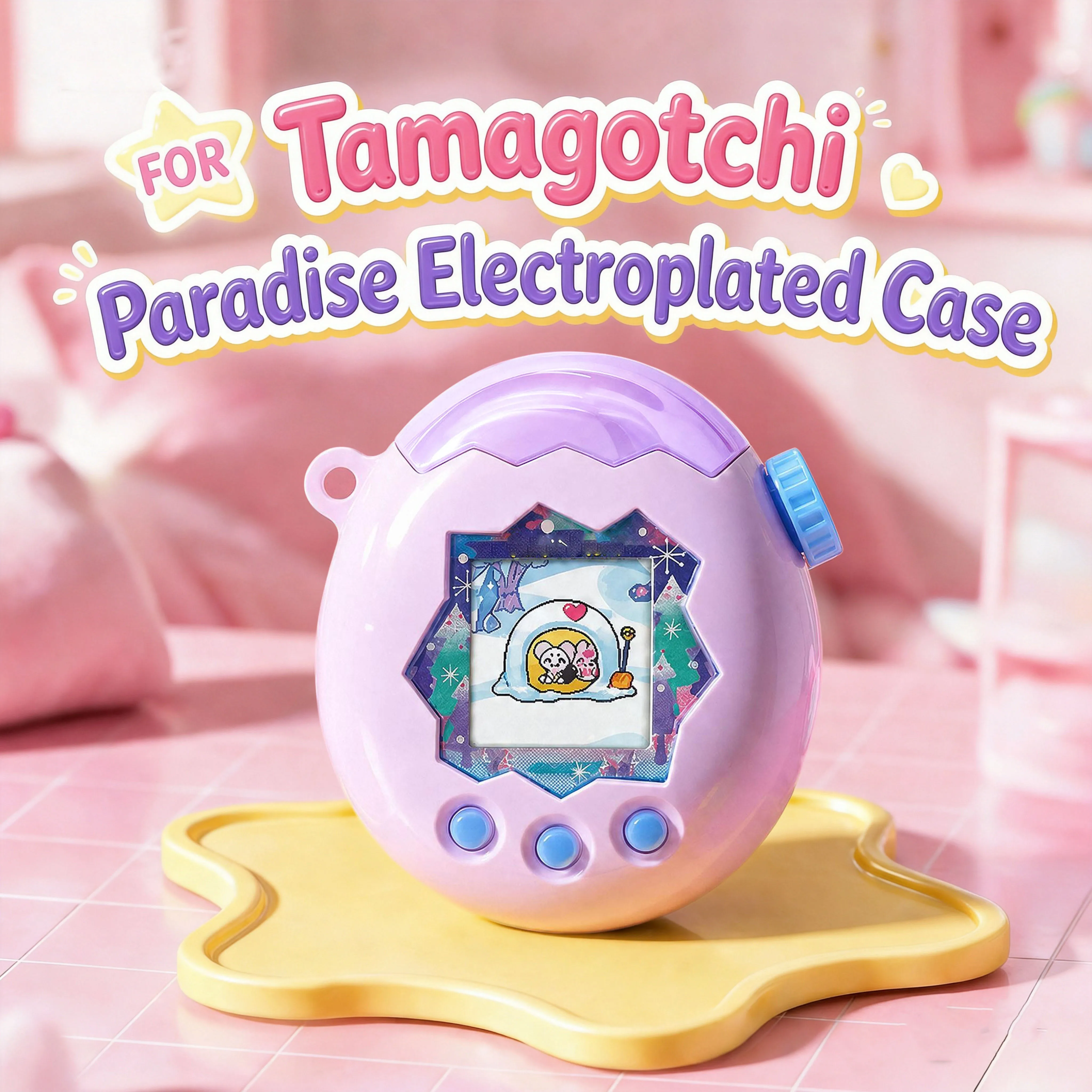 PC Case for Tamagotchi Paradise Glossy Electroplated Scratch Resistant Open Lid Design Full Body Hard Shell Washable