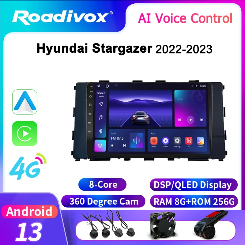 roadivox Android car radio for Hyundai Stargazer 2022 2023 stereo GPS Navigation video Multimedia Player carplay no 2din dvd