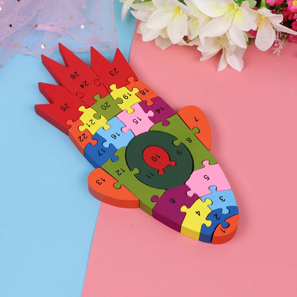 Puzzle a razzo in legno Blocchi a forma di alfabeto 3D Gioco di rompicapo per bambini Coordinazione occhio-mano Costruzione educativa in legno