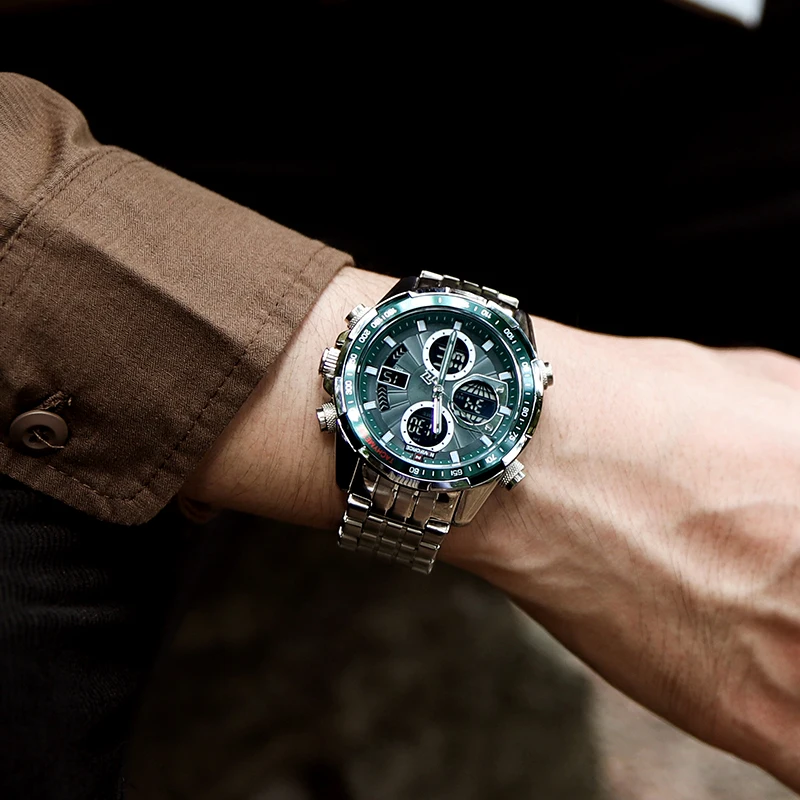 NAVIFORCE جديد رجال الأعمال الساعات التناظرية الرقمية الرياضة مقاوم للماء ساعة معصم مضيئة الكوارتز الذكور ساعة Relogio Masculino