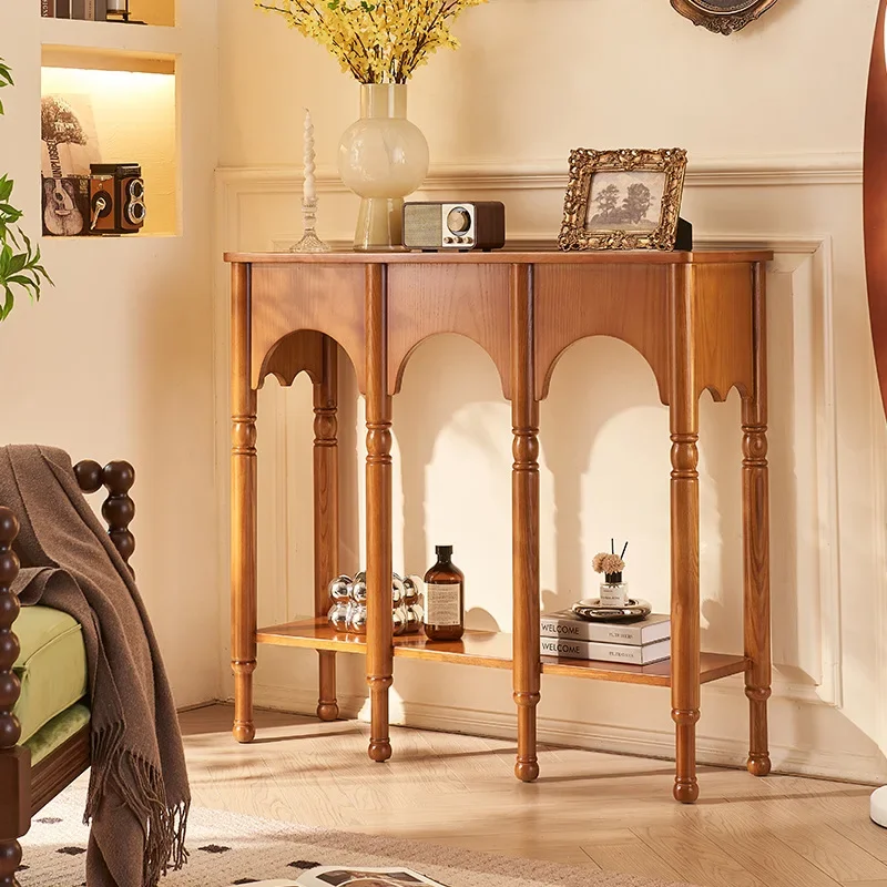 

French retro solid wood porch rack, home entrance porch cabinet, American high-end arch design, storage rack