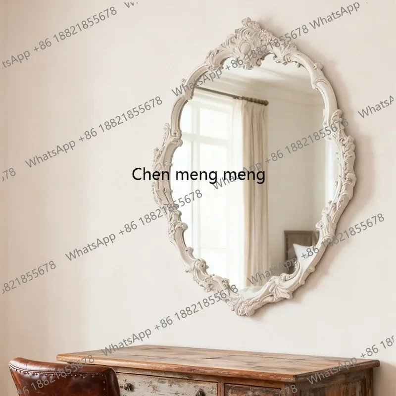 X188 French retro carved wall hanging bathroom mirror light luxury  special-shaped decorative mirror dressing makeup mirror