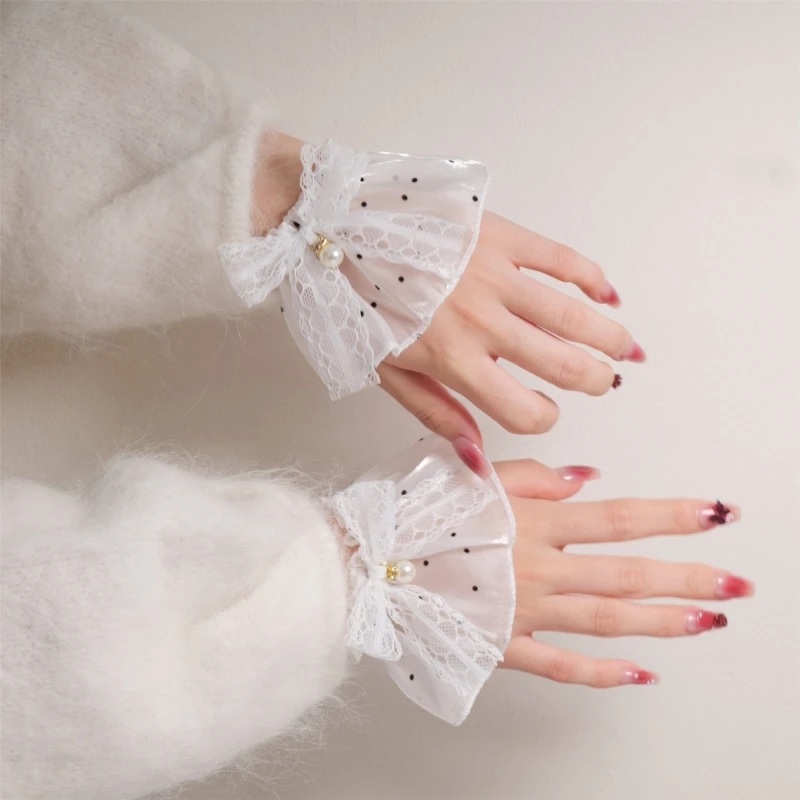 

E15F Романтические рукава с искусственным жемчугом, лентой, бантом, декоративные манжеты на запястье, искусственные рукава для