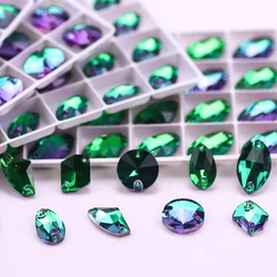 New Green Flame Drop AX Round Rivoli  Glass Crystal Sew On Rhinestones Cosmic Sewing Stones For DIY Dress Clothes Crafts Arts