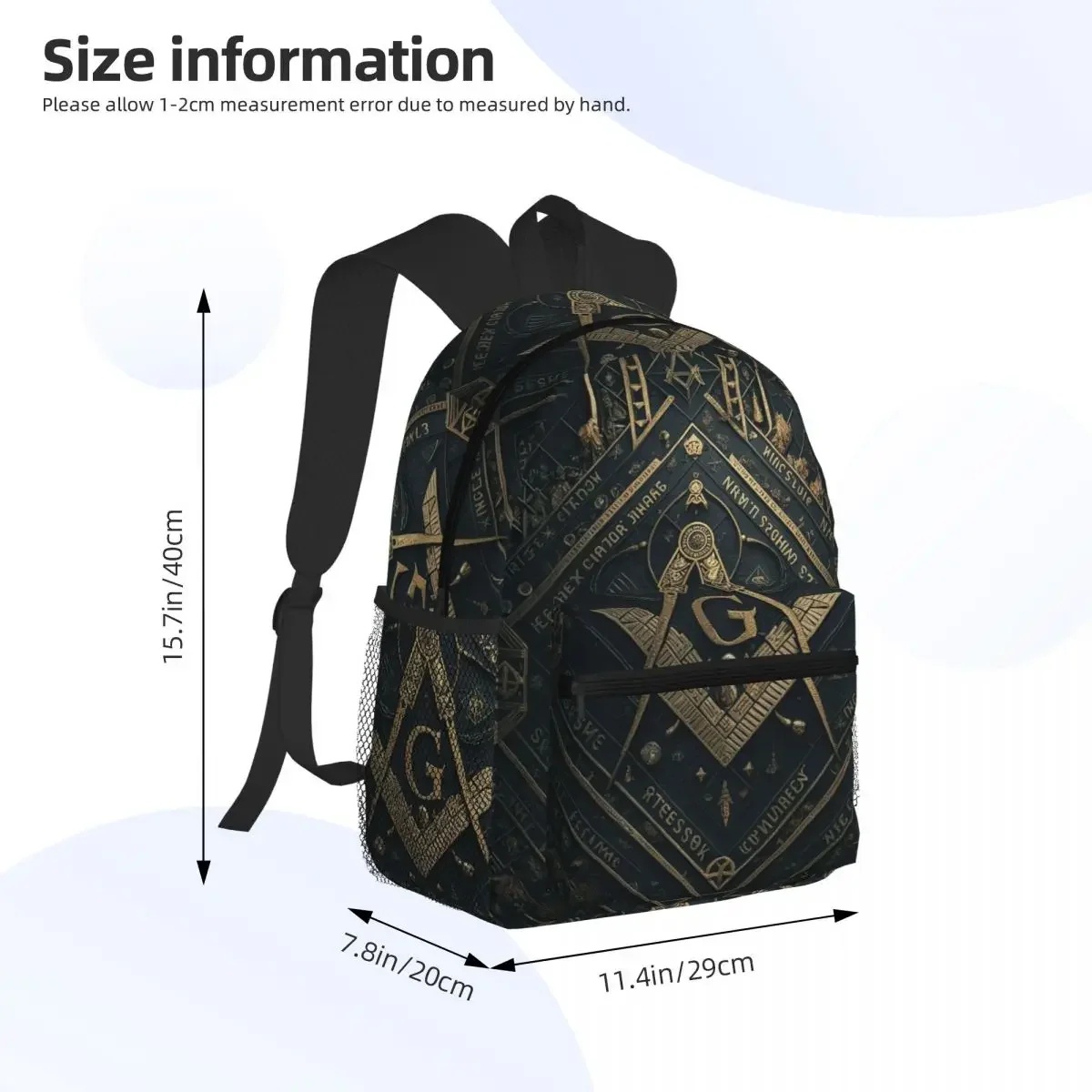 Gold Freemason Logo Masonic Mason College Student Backpack School Bag Hiking Travel Daypack for Boys Girls Bookbag Shoulder Bags