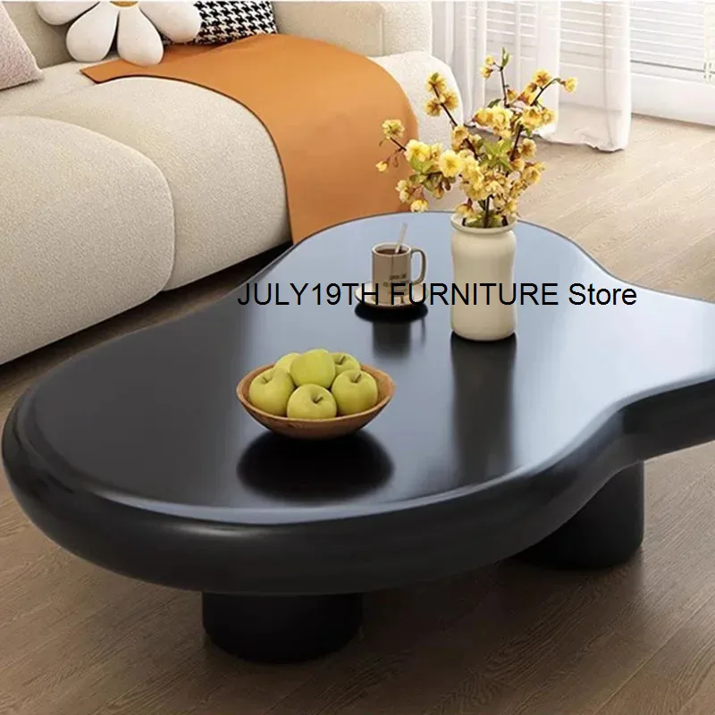 Irregular black coffee table with modern design, wooden low Nordic small coffee table, living room apartment, Mesa family