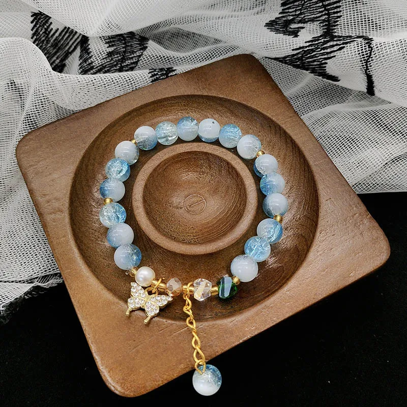 Pulsera de mariposa de cristal para mujer, pulsera sencilla y moderna, versátil, mejor amiga, alto nivel de apariencia