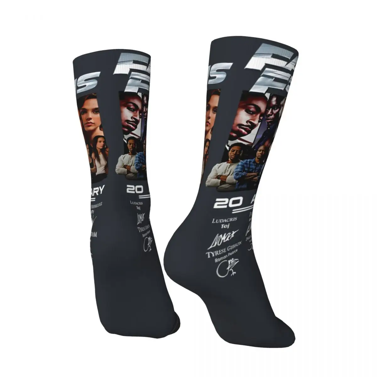 Funny Happy Men's compression Socks Fast Furious Movie Characters With 20Th Anniversary Fast and Furious Crazy Sock Gift Printed