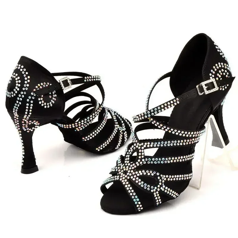 Black Diamond Latin Dance Shoes Female Adult High Heel Sandals Samba Hall Party Social salsa Dance Shoes for women 스니커즈 обувь