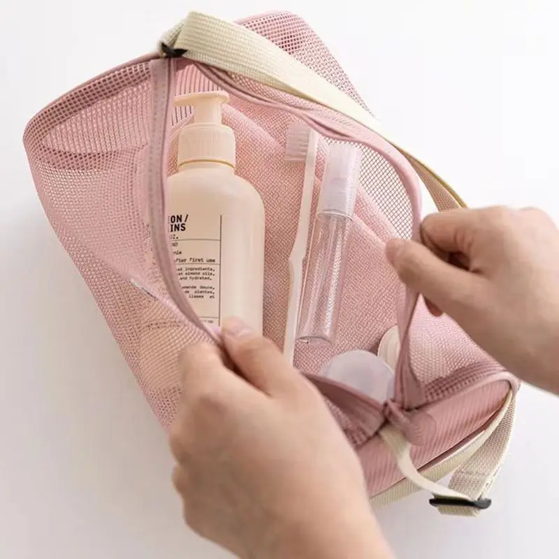 Borsa per cosmetici per trucco in rete Borsa da viaggio con cerniera con spallacci estensibili per organizer per accessori da viaggio per uffici