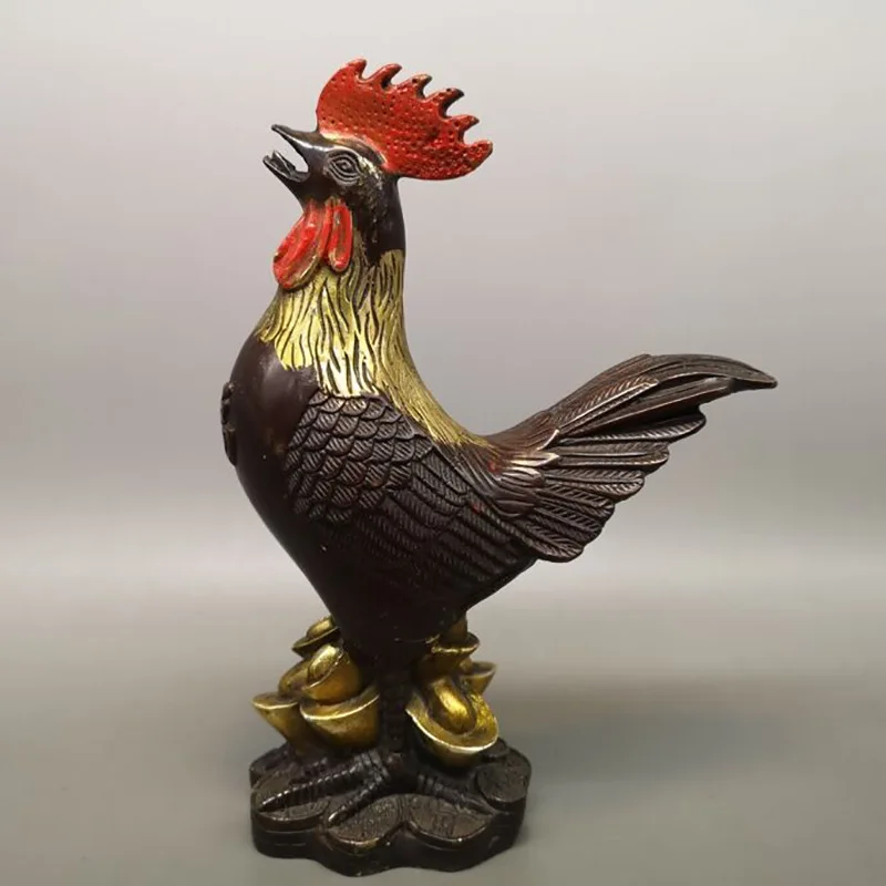 Antique Pure Copper Fu Chicken Home Living Room Decoration Antique Copper Gold Town House Zodiac Chicken Feng Shui Decoration Cr