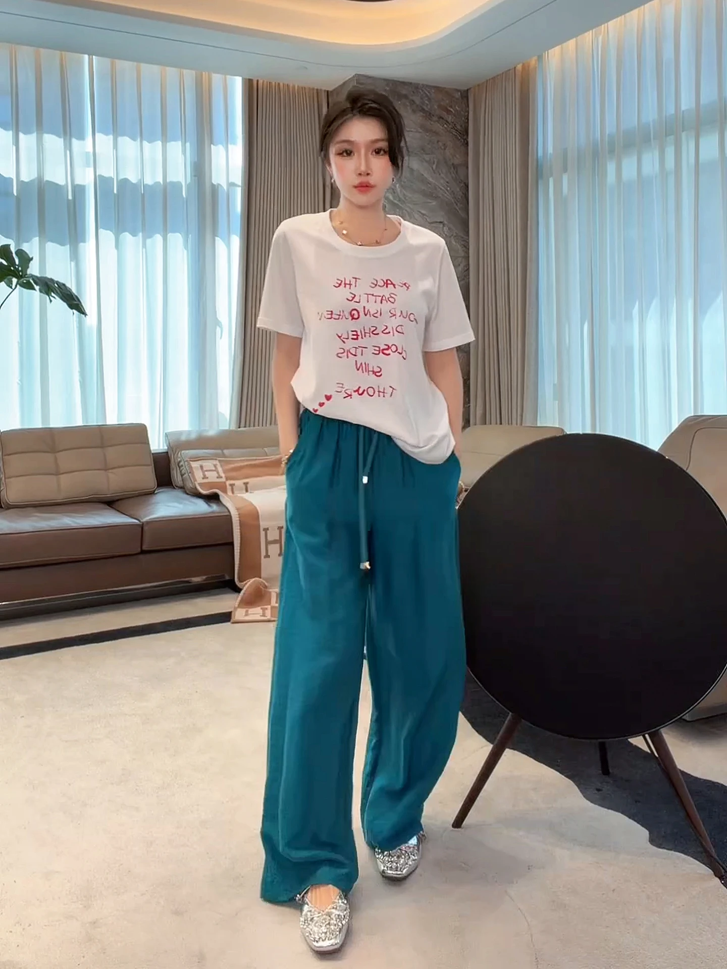 

Свободные льняные брюки с высокой талией и прямыми штанинами ME Blue Dream в минималистичном стиле, женские, удобные, дышащие, весенняя мода