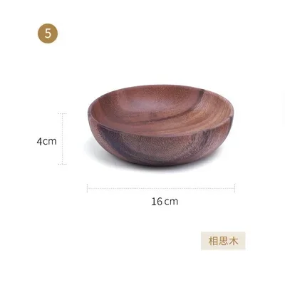 Wood Round Fruit Dish Household Dim Sum Fruit Salad Dish Baby Fall Proof Wooden Bowl Whole Japanese Acacia Wood Thickened Dish