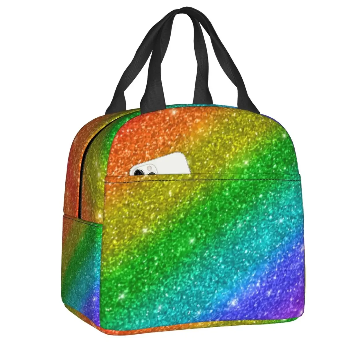 Custom Glitter LGBT Rainbow Pride Insulated Lunch Bags for Women GLBT Gay Lesbian Resuable Cooler Thermal Bento Box School