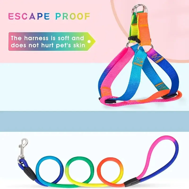 Colorful No-Pull Pet Harness and Leash Set for Small and Medium Dogs and Cats - Perfect for Outdoor Walking and Training