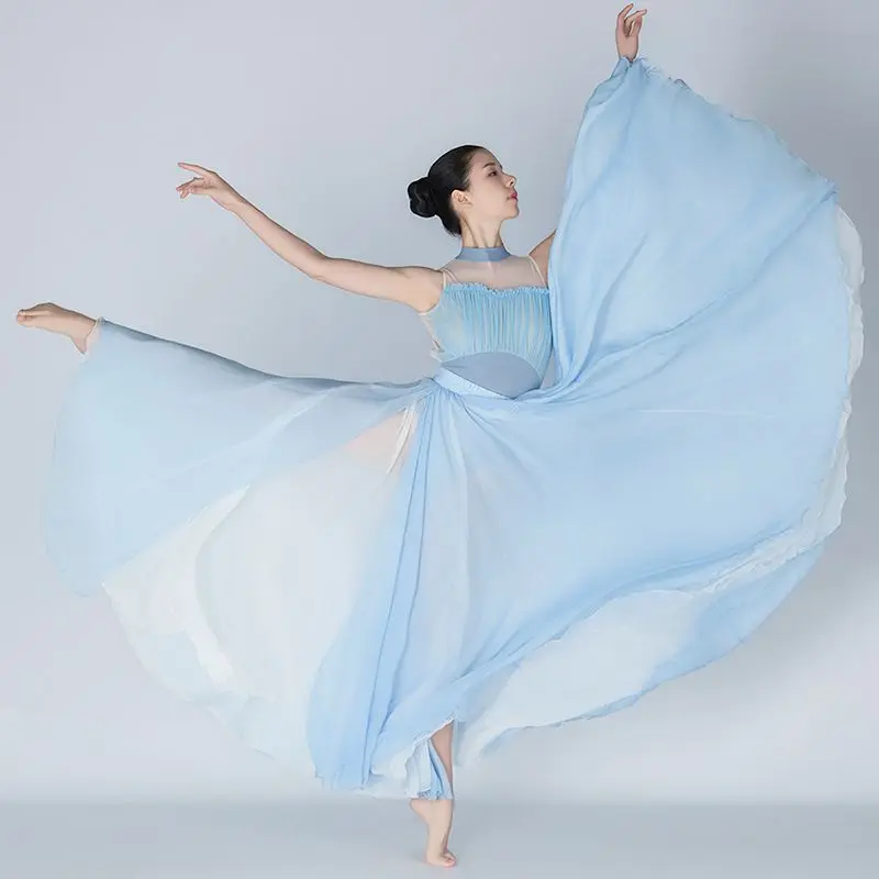 720 Degree Double Layers Artificial Silk Dancing Skirt with Large Swing for Classical Dance Practice and Performance