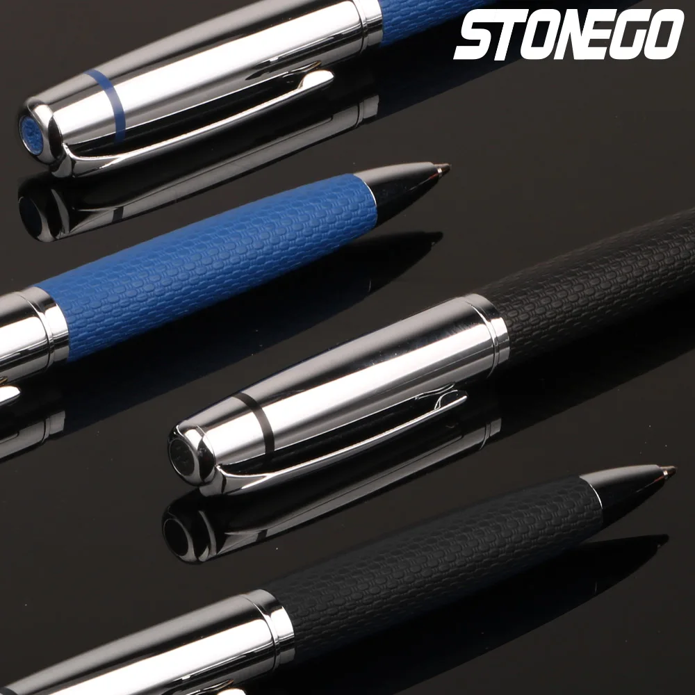 Stonego caneta esferográfica de couro pu, antiderrapante, retrátil, rollerball, escrita suave, elegante, executivo