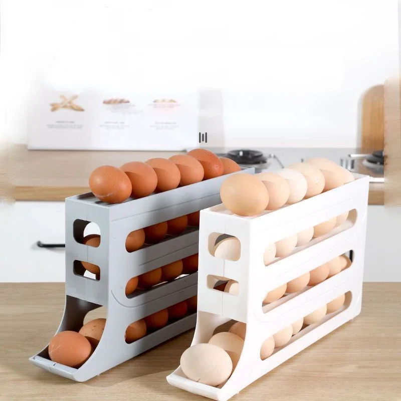 Slide Style Egg Storage Box Kitchen Four Layer Automatic Drawer Style Egg Rack Refrigerator Side Door Egg Storage Rack