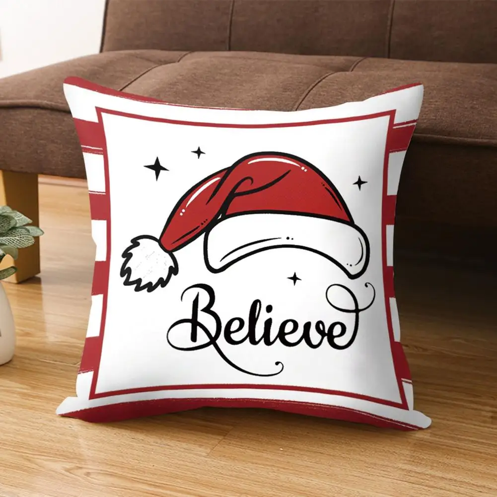 Practical Christmas Pillowcase Breathable Decorative Anti-fade Xmas Pattern Throw Pillow Pillowcase Party Decor