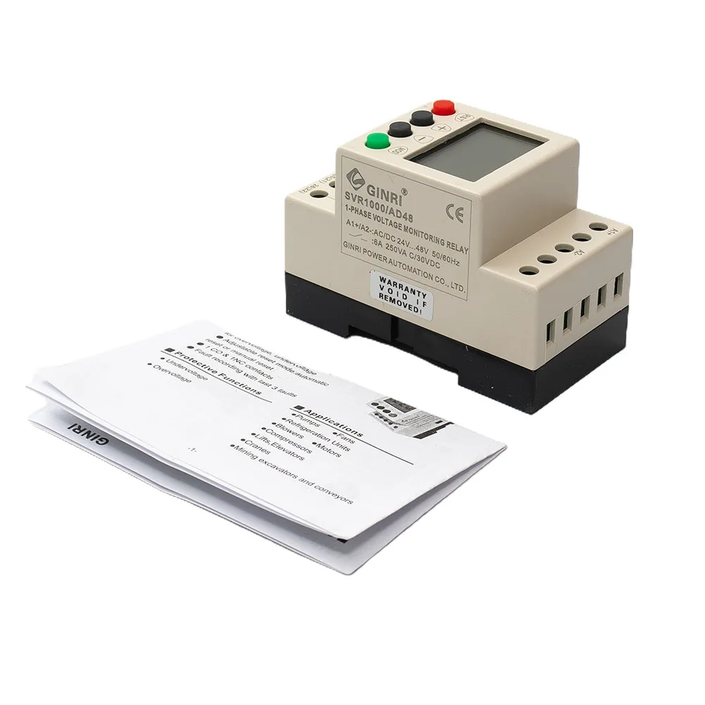 Over-voltage Under-voltage Relay Protection 35mm Guide Rail 6A 250VAC AD48 AD220 LCD Overvoltage SVR1000 50/60Hz