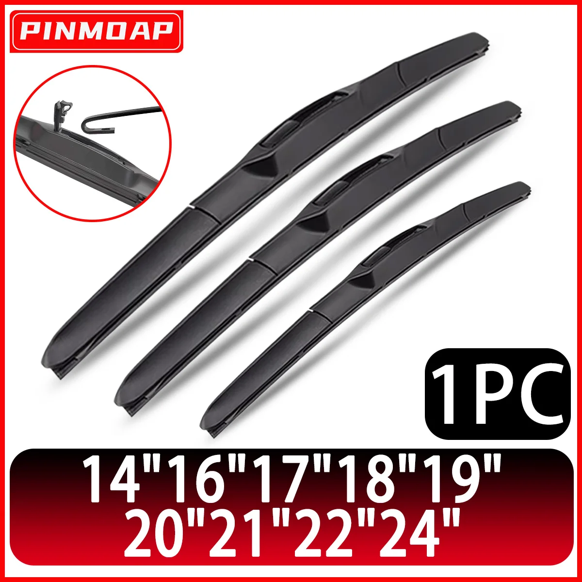 

PINMOAP Car Wiper Blades Universal J/U-Shaped Hook Suitable For Three-Stage Wipers 14"16"17"18"19"20"21"22"24" Silent Wiper