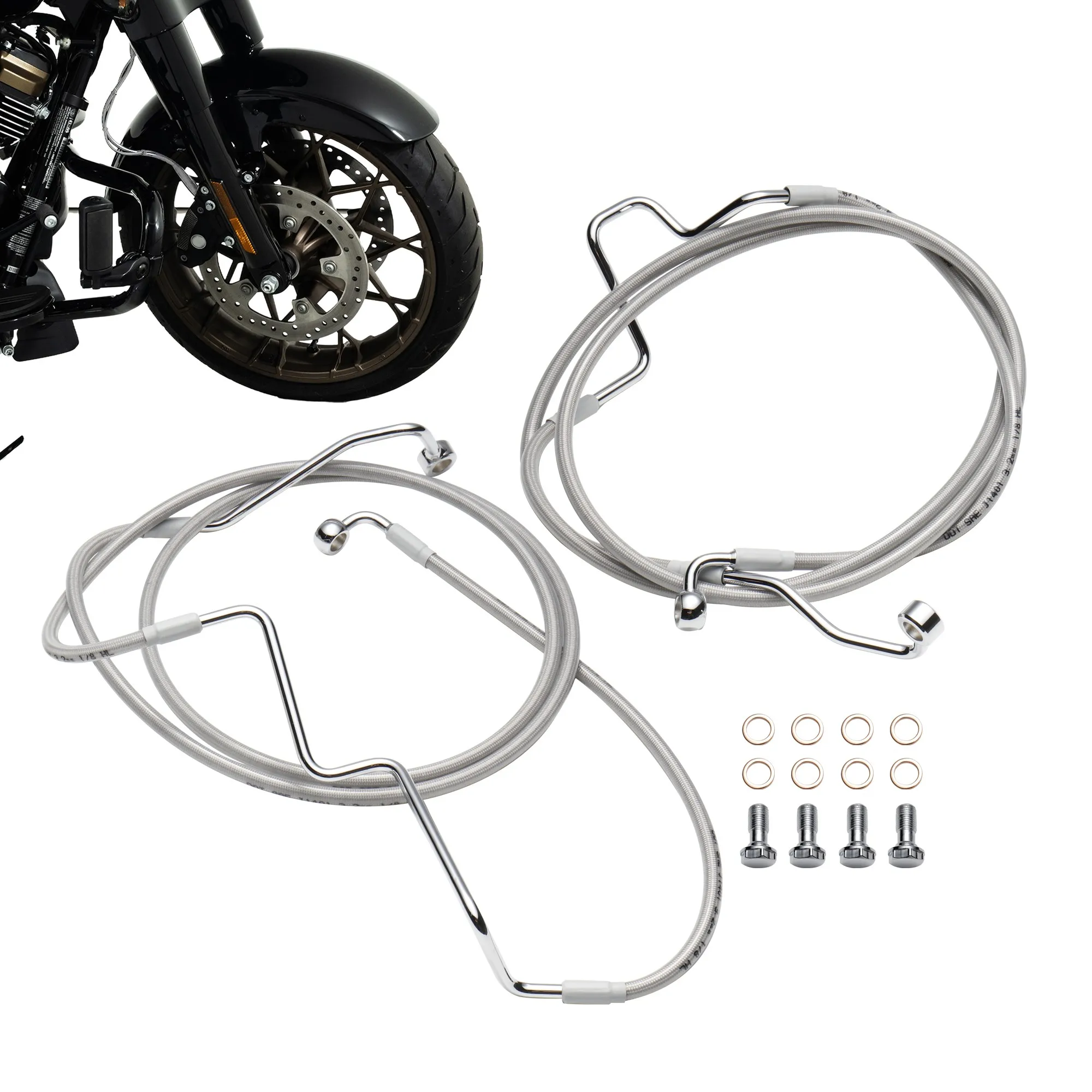 

Dual Front Lower Brake Lines Kit for Harley 2014-Up Touring with ABS Road King/Street Glide/Road Glide/Electra Glide/Ultra Glide